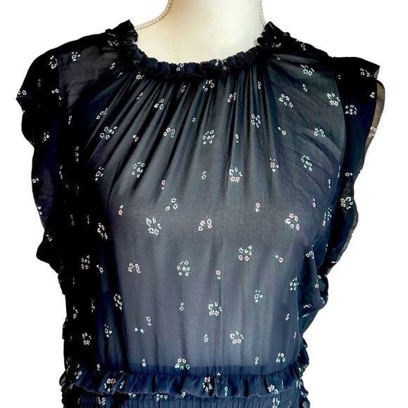 The Kooples Black Floral Midi Dress Size Large - Picture 6 of 9